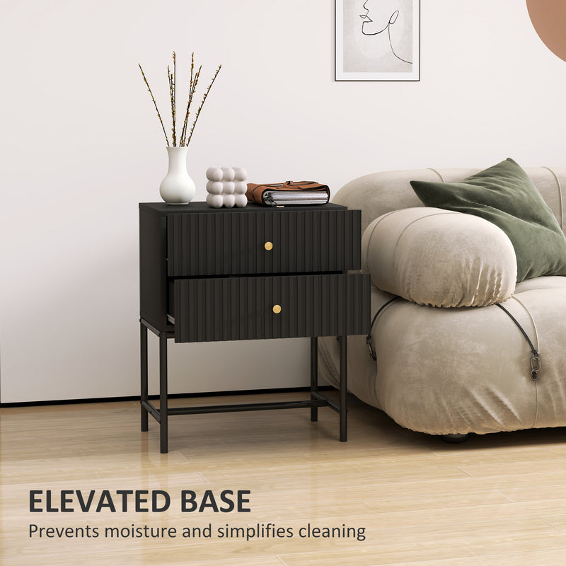 Black 2 Drawer Bedside Table with Gold Handles Elegant Design by HOMCOM