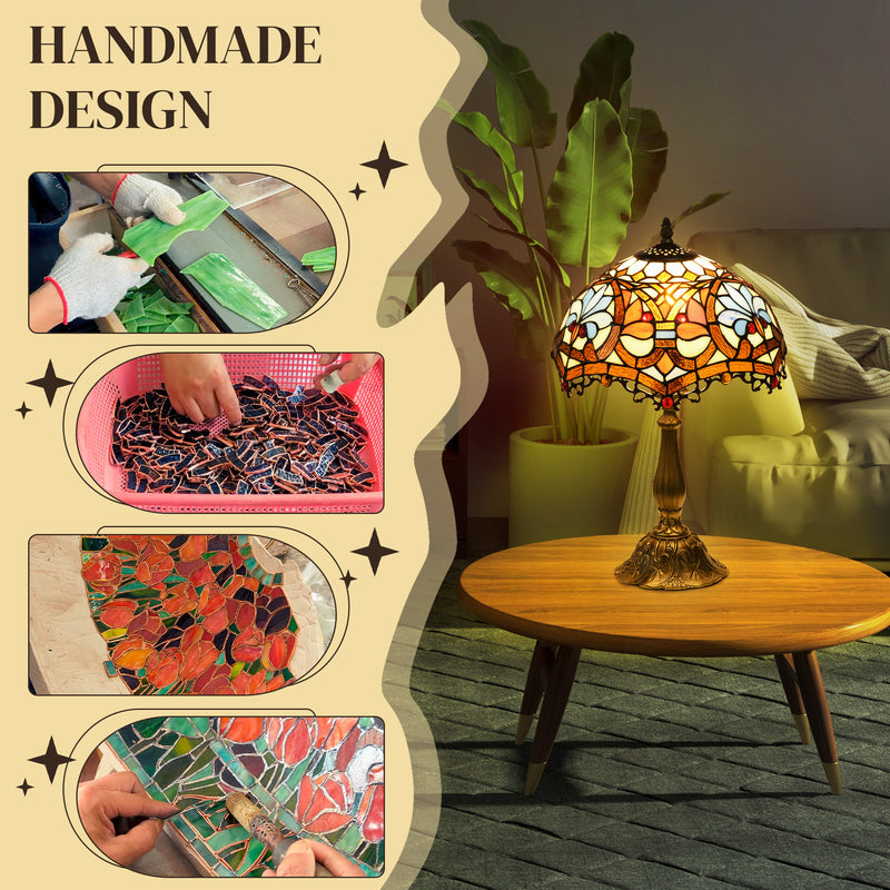 Handcrafted Stained Glass Table Lamp for Living Room or Bedside Zinc Alloy, Multi Coloured