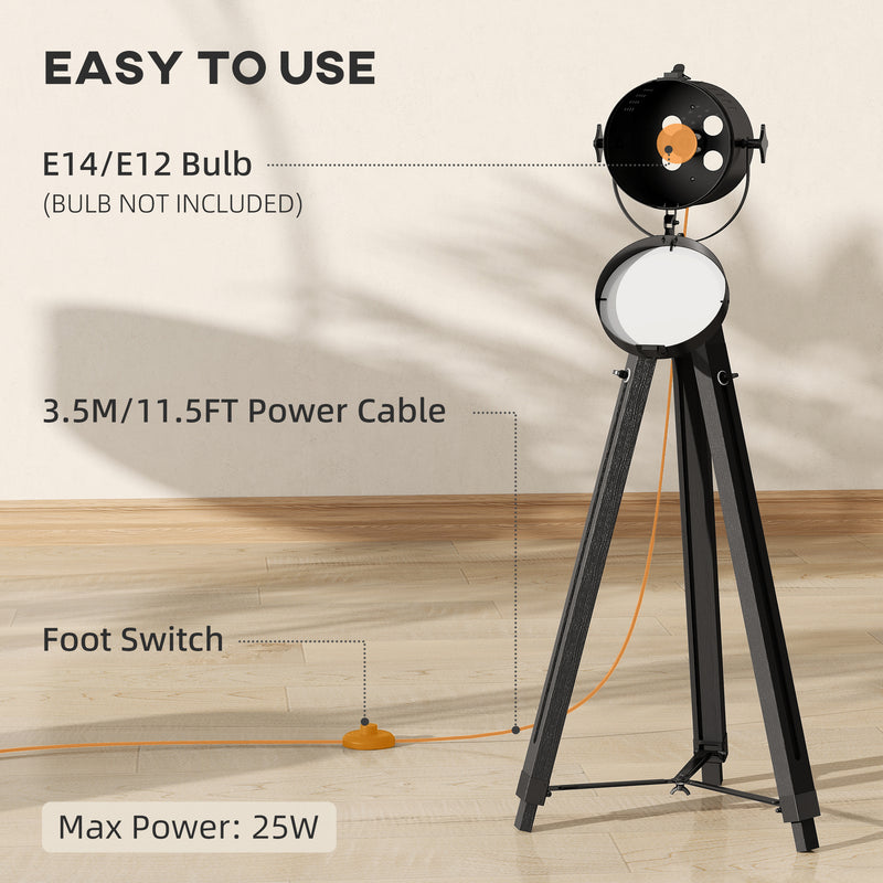 Industrial Tripod Floor Lamp With Adjustable Height For Living Room Or Bedroom, Black