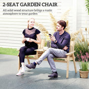 Wooden Garden Bench for Two with Middle Table and Parasol Hole Natural Finish Outsunny