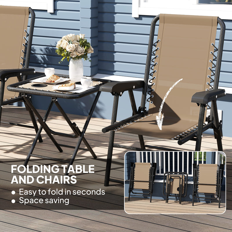 Three Piece Garden Bistro Set with Table and Chairs Khaki by Outsunny