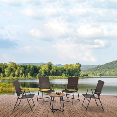 Set of 4 Brown Folding Rattan Chairs for Garden or Patio with Comfortable Seating