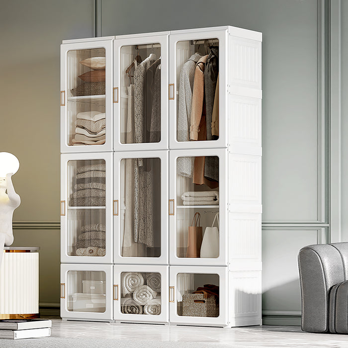 White Portable Clothes Wardrobe with Cube Storage and Hanging Rods by HOMCOM