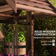 Outsunny Wood Wishing Well for Outside with Hanging Bucket, Wishing Well Planter with Drain Hole for Garden Patio, Carbonized AOSOM