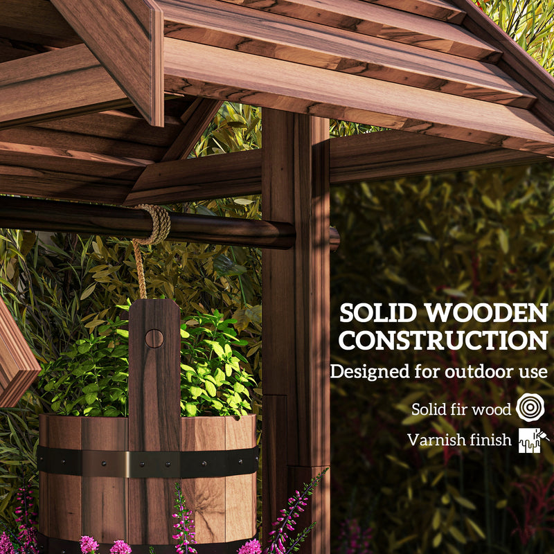 Outsunny Wood Wishing Well for Outside with Hanging Bucket, Wishing Well Planter with Drain Hole for Garden Patio, Carbonized AOSOM