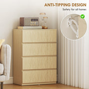 Chest of Drawers with 4 Spacious Handleless Drawers for Bedroom Storage Natural Wood AOSOM