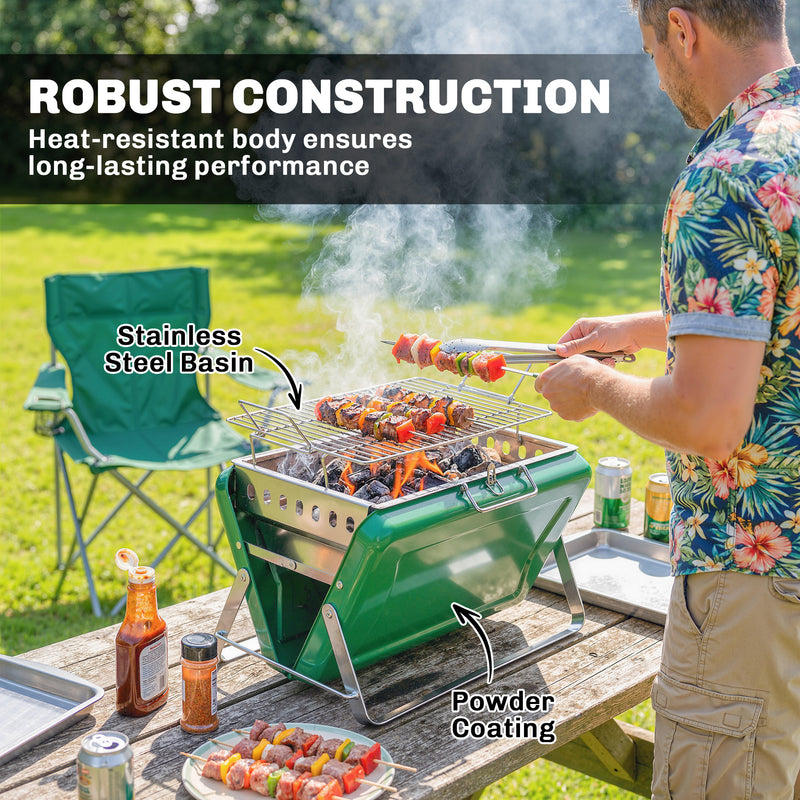 Portable Charcoal BBQ Grill for Easy Outdoor Cooking and Picnics Dark Green Outsunny