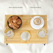 Portable Bamboo Picnic Table with Wine and Glass Holders for Outdoor Use, Natural AOSOM