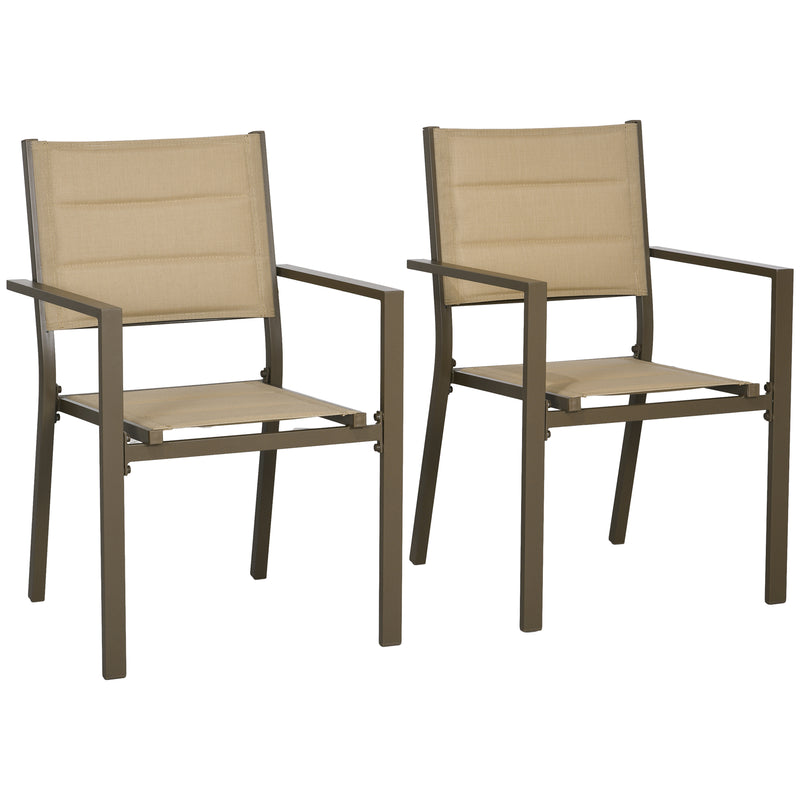 Set of 2 Khaki Aluminium Stacking Garden Chairs Lightweight and Space Saving Design
