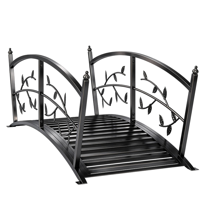 Metal Garden Bridge with Safety Railings for Crossing Streams or Flowerbeds Black Outsunny