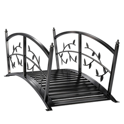 Metal Garden Bridge with Safety Railings for Crossing Streams or Flowerbeds Black Outsunny