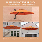 Orange 3 Metre Wall Mounted Garden Parasol with Easy Crank Handle for Shade by Outsunny