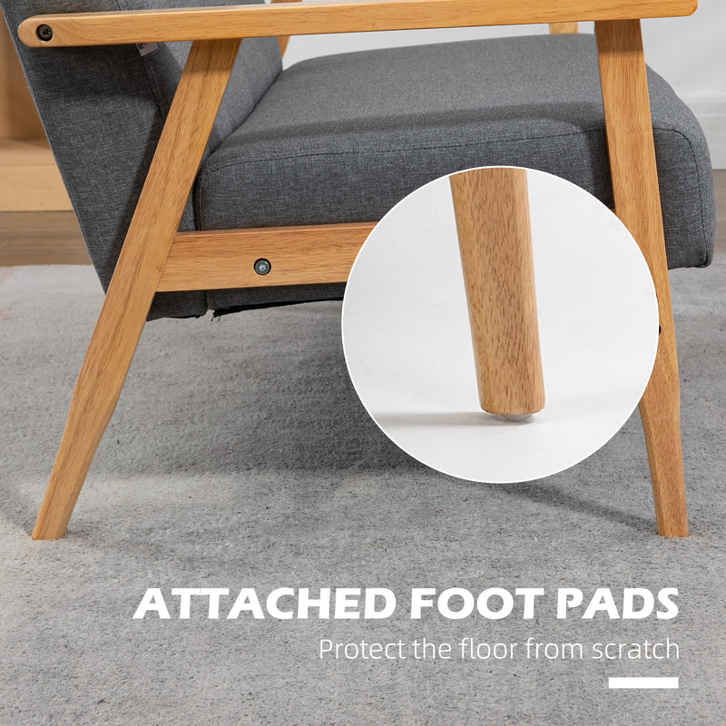 3 Seater Linen Fabric Sofa With Tufted Backrest For Living Room Comfort Dark Grey