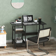 Black Compact Computer Desk with Storage Shelves and Bookshelf for Home Office