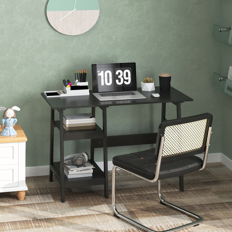 Black Compact Computer Desk with Storage Shelves and Bookshelf for Home Office