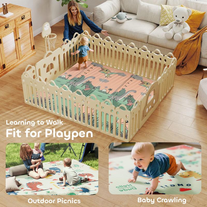 Foldable Waterproof Baby Play Mat for Crawling and Tummy Time Reversible Design Dinosaur AOSOM