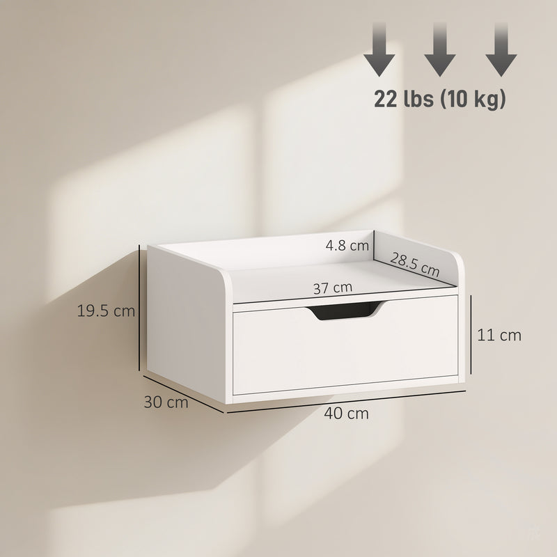 Floating Bedside Tables Set of 2 with Drawer and Shelf Space Saving Storage White AOSOM