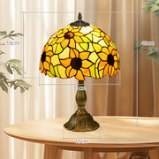 Handmade Tiffany Style Stained Glass Table Lamp for Bedroom or Living Room, Orange Sunflower