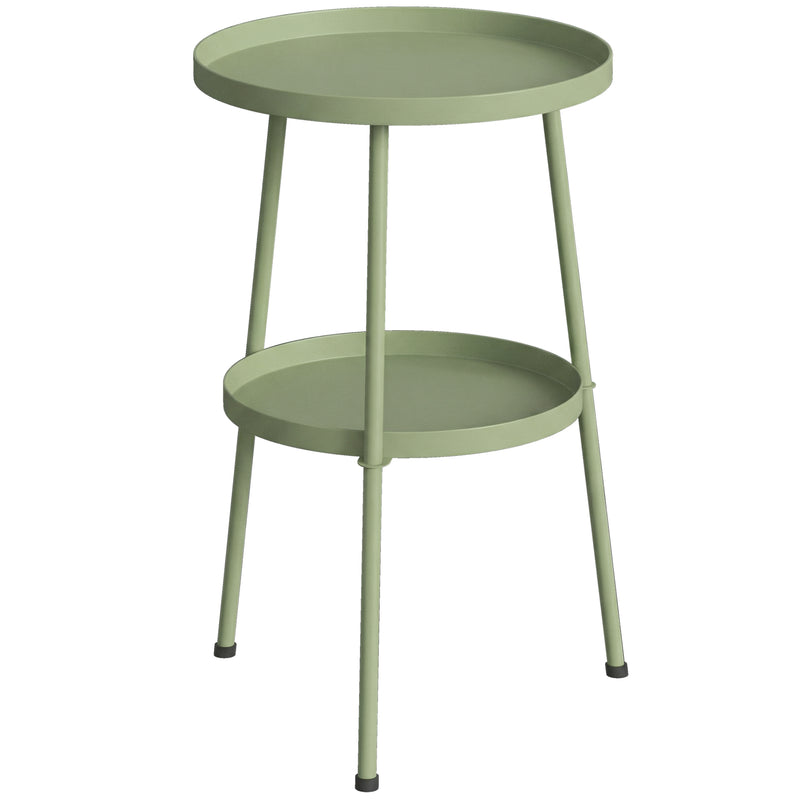 Small Garden Side Table with Two Tiers for Drinks and Books Light Green Outsunny