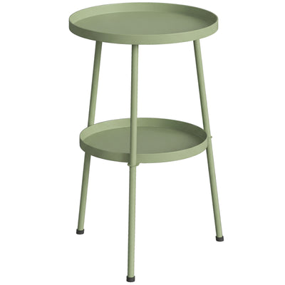 Small Garden Side Table with Two Tiers for Drinks and Books Light Green Outsunny