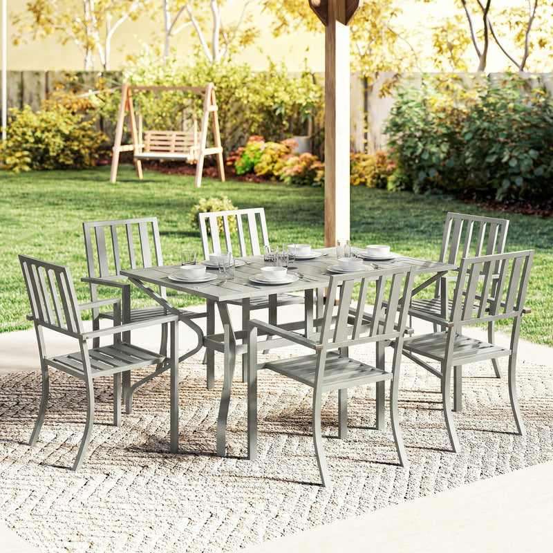 Garden Dining Set for 6 with Stacking Chairs and Weatherproof Steel Frame, Light Grey