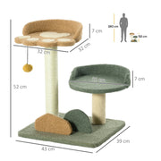 Small Cat Tree with Scratching Posts Two Beds and Toy Ball for Indoor Use, Grey