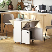Folding Dining Table with Storage and Wheels for Small Spaces White Natural AOSOM