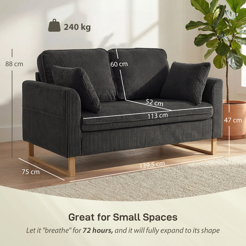 2 Seater Sofa for Everyday Relaxation with Thick Cushions and Soft Corduroy Dark Grey
