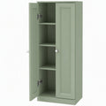 HOMCOM light green bathroom cabinet with doors open showing four internal shelves
