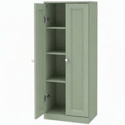 HOMCOM light green bathroom cabinet with doors open showing four internal shelves