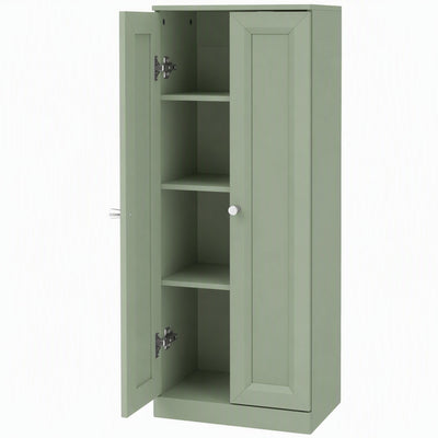 HOMCOM light green bathroom cabinet with doors open showing four internal shelves