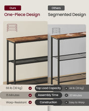 Graphic showing the one-piece welded mesh shelf design versus a segmented shelf