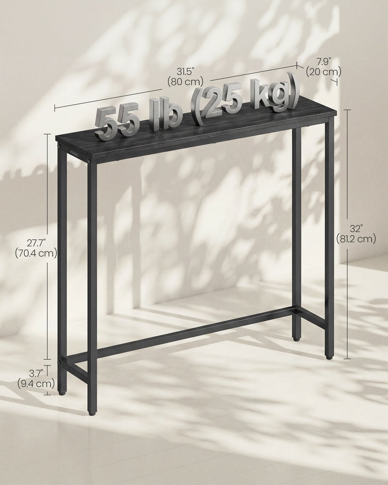 Dimensions diagram of the console table showing 80 cm width, 20 cm depth, 81.2 cm height and 25 kg load