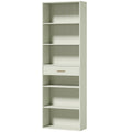 Homcom narrow tall bookcase in light green with 6 open shelves and 1 drawer