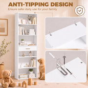 Anti-tip wall hardware fitted to the white bookcase for safer everyday use