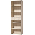 Homcom narrow tall bookcase in oak wood effect with 5 open shelves and one drawer