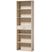Homcom narrow tall bookcase in oak wood effect with 5 open shelves and one drawer