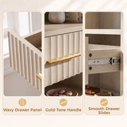 Close-up of the wavy drawer panel, gold-tone handle and metal drawer slides