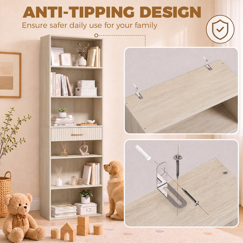 Anti-tip wall fixing hardware included with the Homcom bookcase for safer use