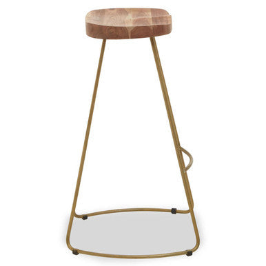 Side view of acacia bar stool with footrest