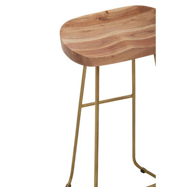 Close-up of acacia wood grain on bar stool seat