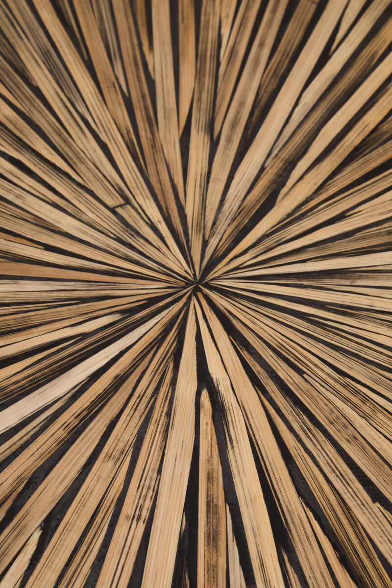 Close-up of the rounded edge and inlay join on the bamboo tabletop