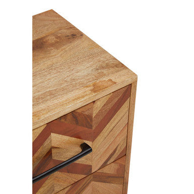 Close-up of the mango wood grain and drawer edge showing the natural timber finish