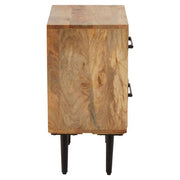 Mango wood bedside table with a drawer pulled open to show the internal storage