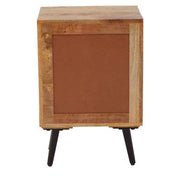 Rear and top view of the mango wood bedside table on a plain background