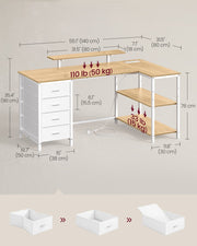 Dimensions diagram of the L-shaped desk, 140 x 80 cm with 76 cm desktop height and load limits
