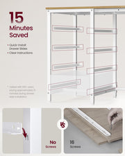 Close-up of quick-install drawer slides compared with screw-fixed slides