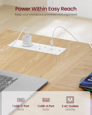 Desktop power strip with 1 USB-C port, 1 USB-A port and 2 AC outlets