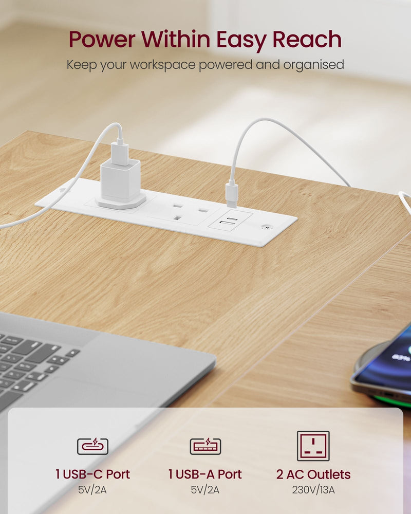 Desktop power strip with 1 USB-C port, 1 USB-A port and 2 AC outlets
