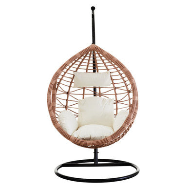 Natural rattan effect hanging chair, studio shot